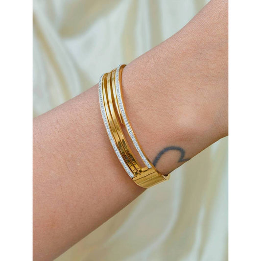 Triple Stripe Minimal CZ Bangle | 18K Gold Plated Stainless Steel