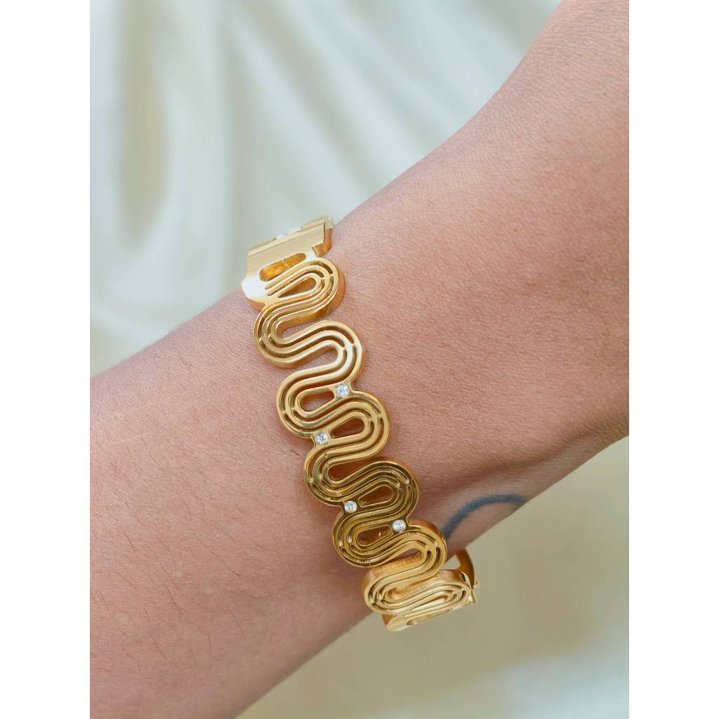 Wavy Link CZ Bangle