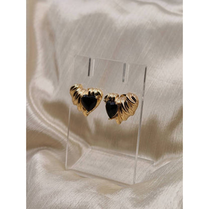 Black Heart Ruffle Stud Earrings