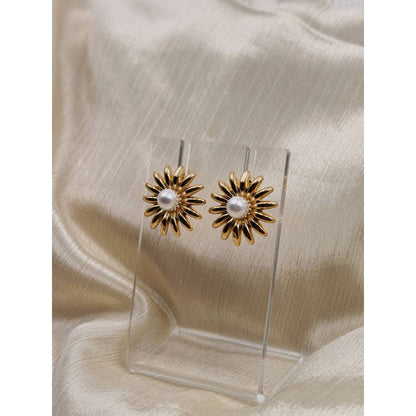 Sunflower Pearl Stud Earrings