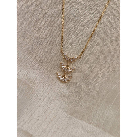 Dainty Double Flower Drop Necklace
