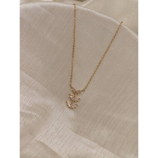 Dainty Double Flower Drop Necklace