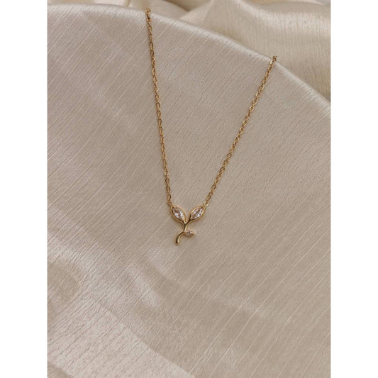 Minimalist Leaf Branch CZ Pendant Necklace