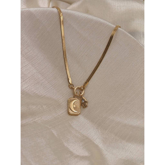 Tarot Moon & Hamsa Necklace