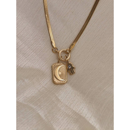 Tarot Moon & Hamsa Necklace