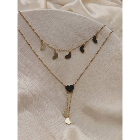 Dual Layer Black Enamel Heart Necklace