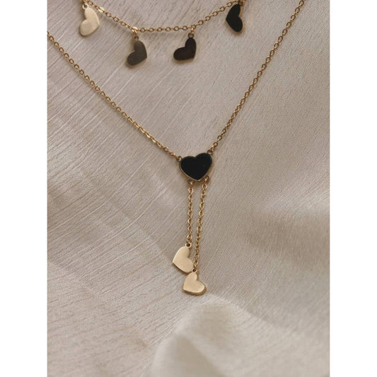 Dual Layer Black Enamel Heart Necklace