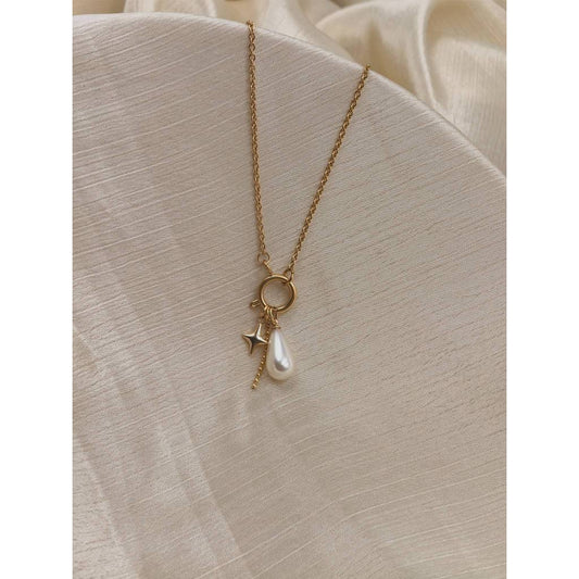 Star & Teardrop Pearl Charm Necklace