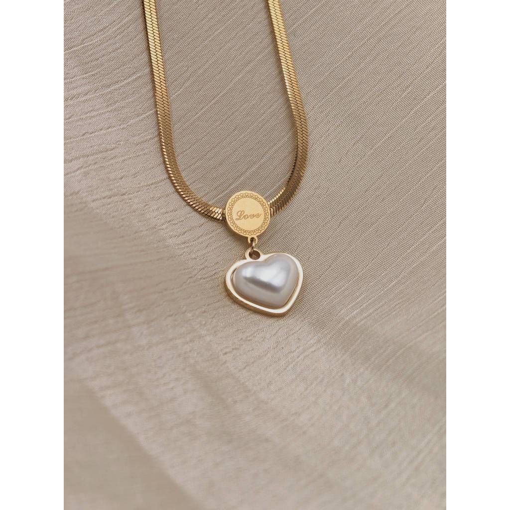 Chunky Pearl Heart Snake Chain