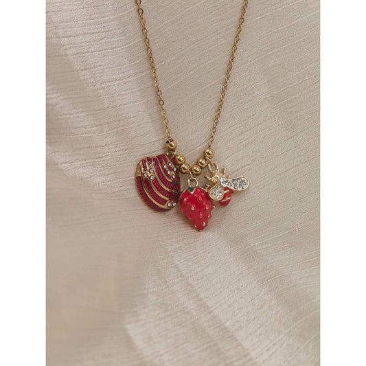Enamel Strawberry, Bee & Shell Charm Necklace