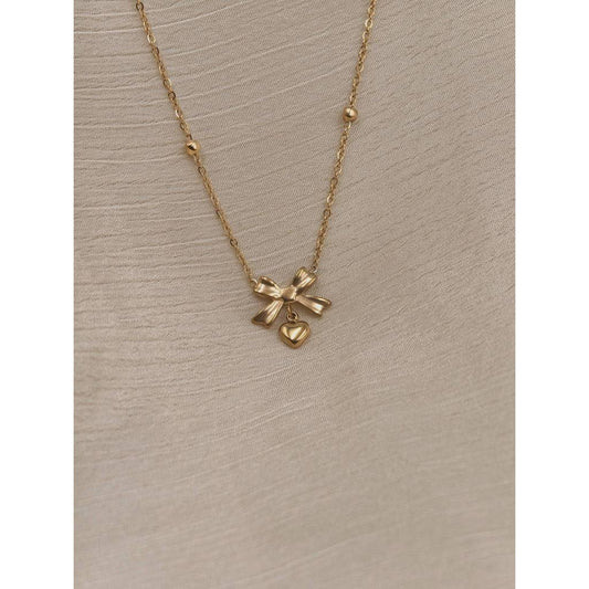 Bow Heart Dangle Necklace