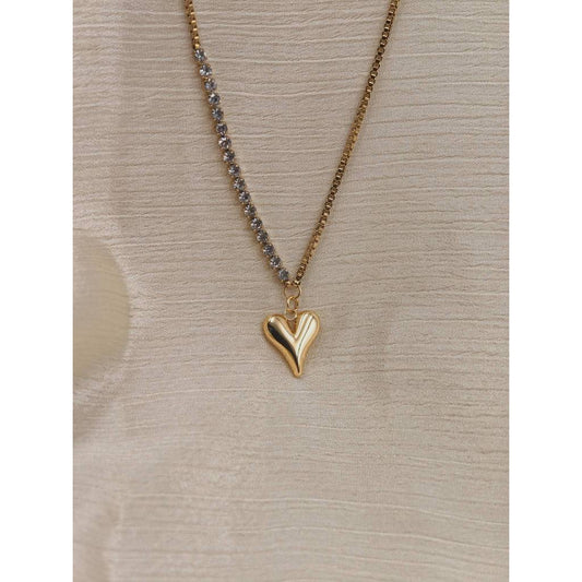 Clear Rhinestone Heart Pendant Necklace