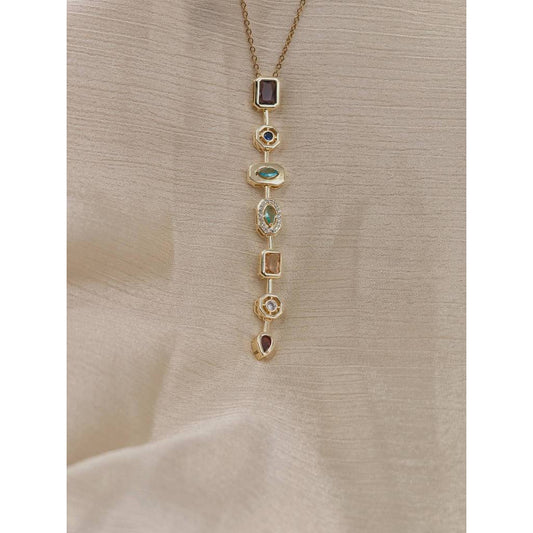 Multicolor Stone Station Drop Necklace