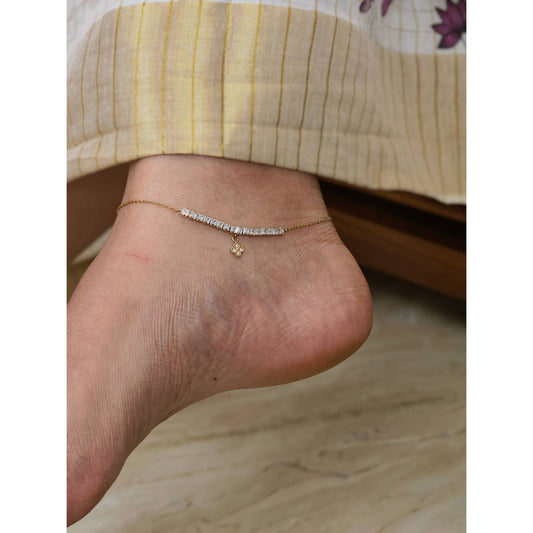 CZ Bar & Charm Anklet Pair