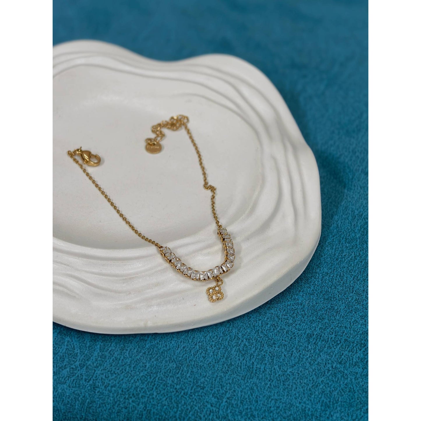 CZ Bar & Charm Anklet Pair