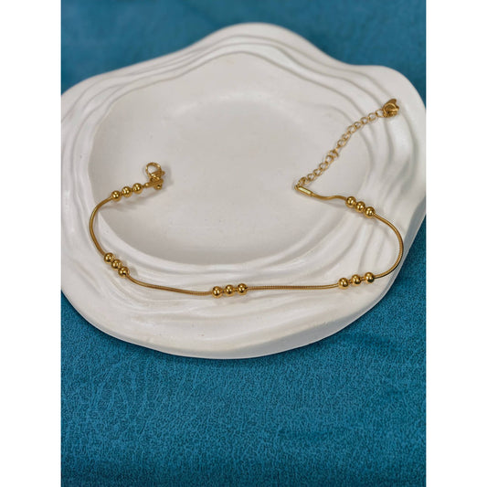 Three Gold Beaded Snake Chain Anklet Pair