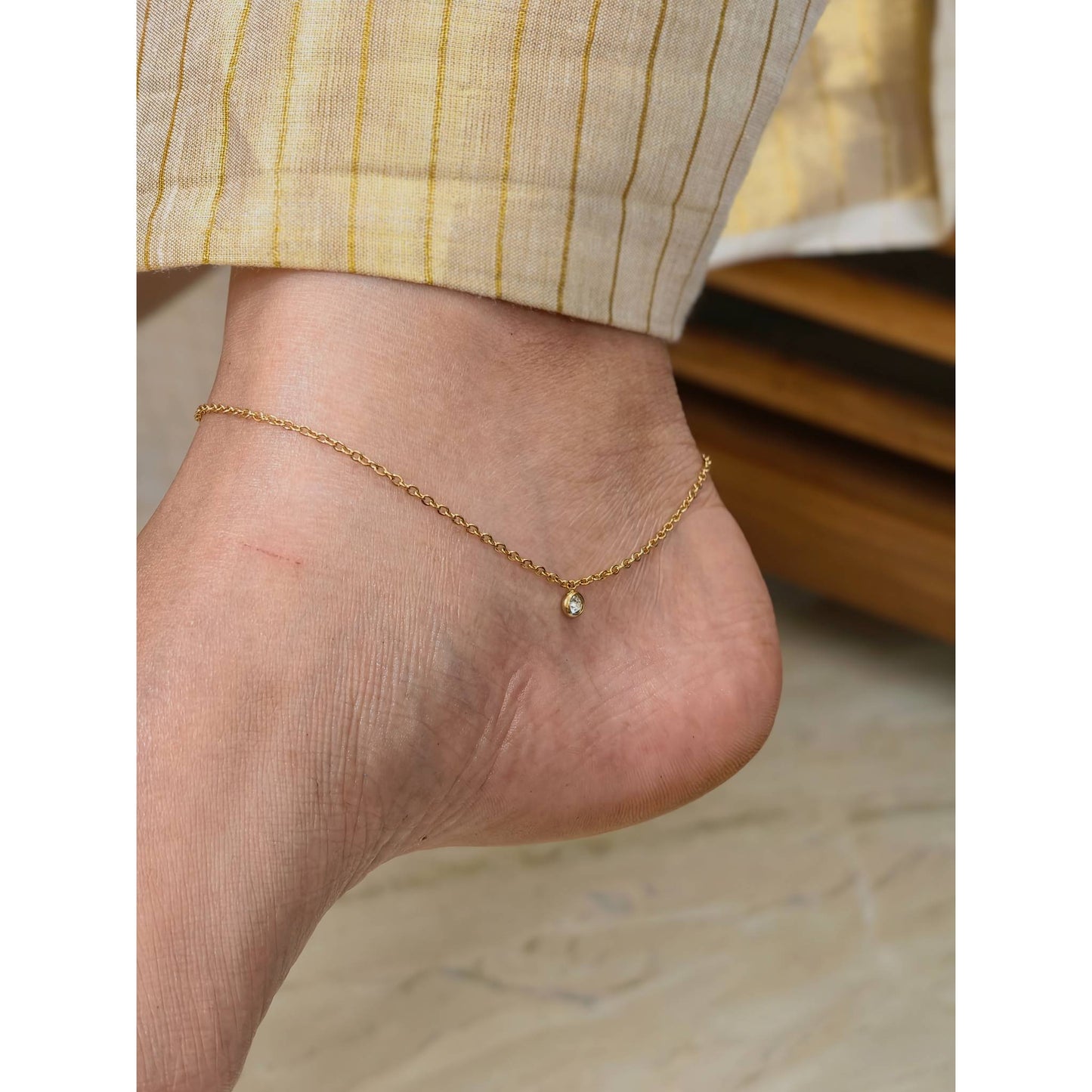 Crystal Solitaire Anklet Pair