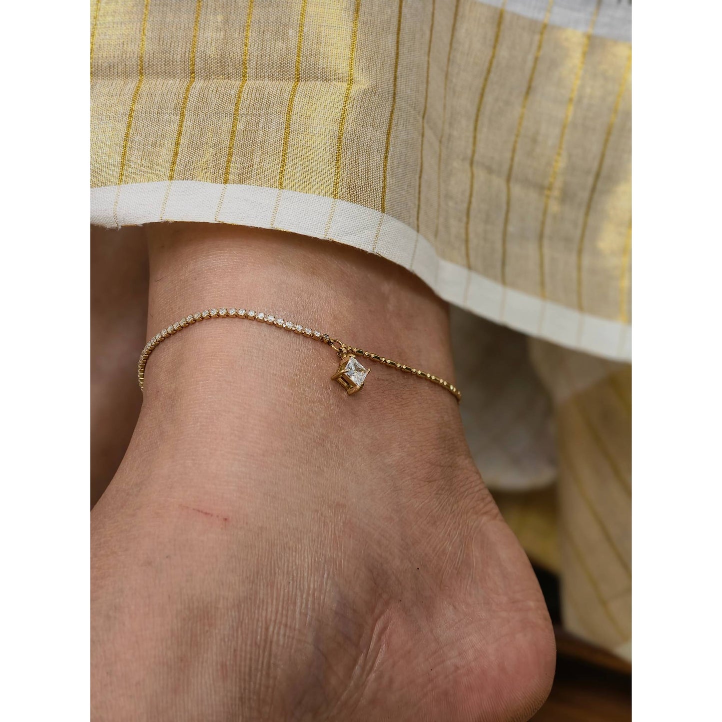 CZ Square Charm Anklet Pair