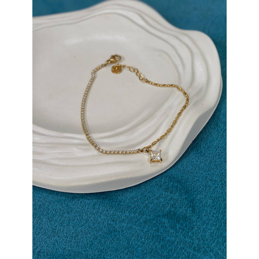 CZ Square Charm Anklet Pair