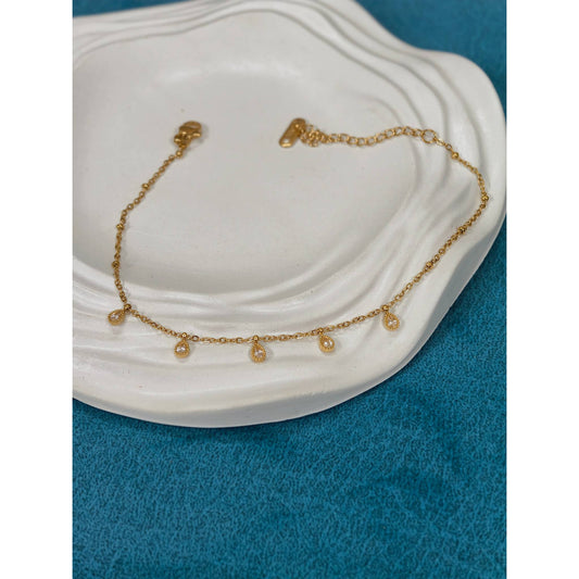 Teardrop CZ Charm Anklet Pair