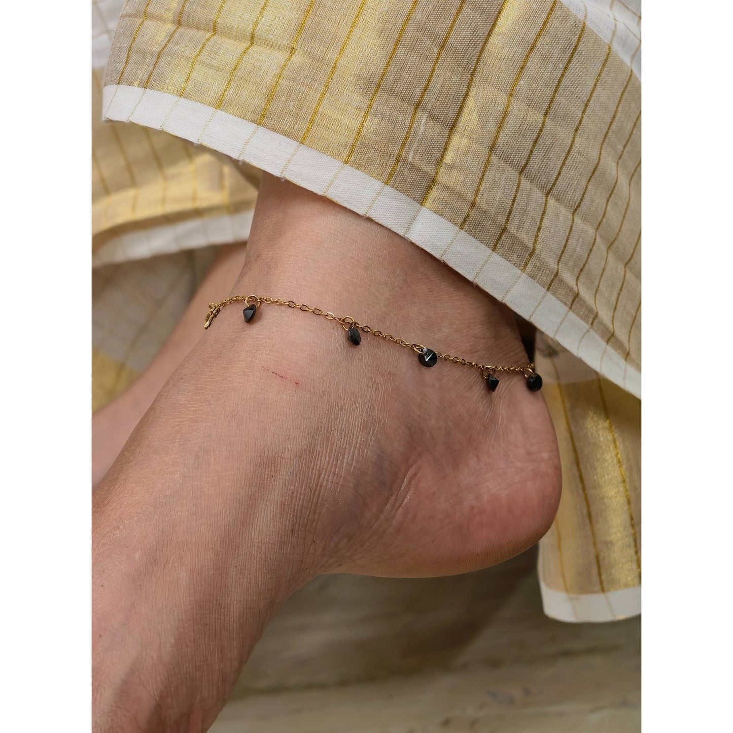 Black Drop Bead Anklet Pair