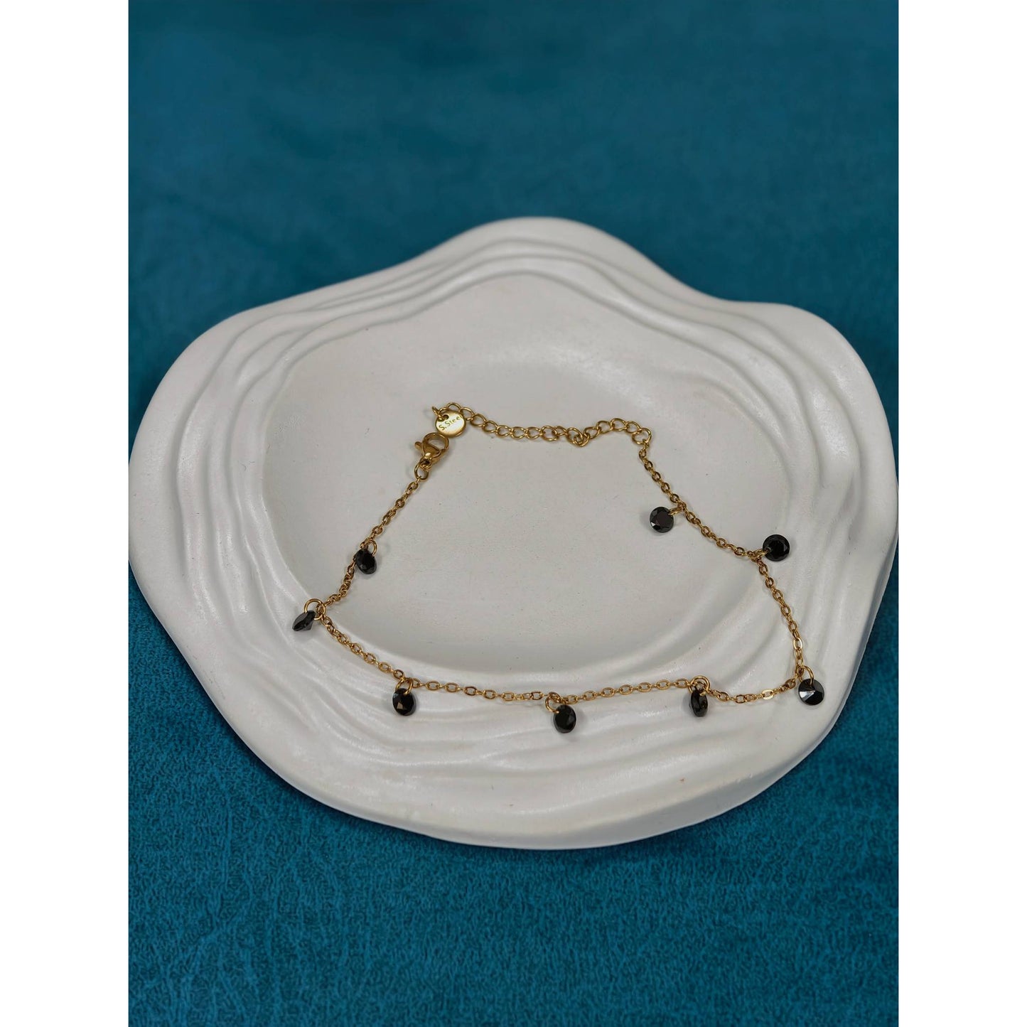 Black Drop Bead Anklet Pair