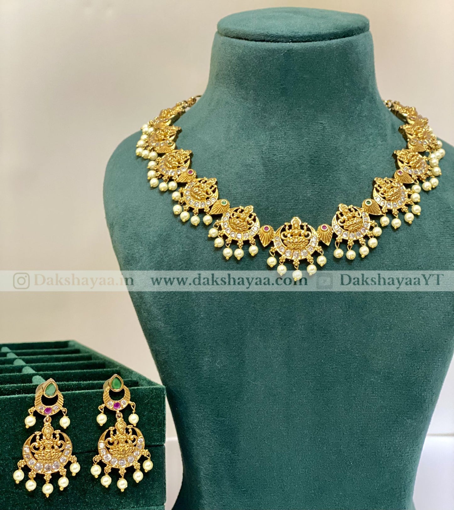 Divine Lakshmi Crescent Pendant Necklace Set