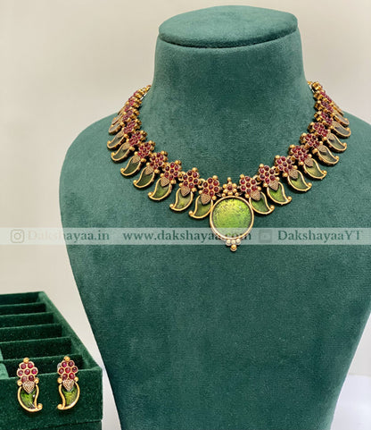 Antique Floral Green Temple Choker Set