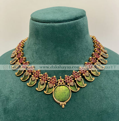 Antique Floral Green Temple Choker Set