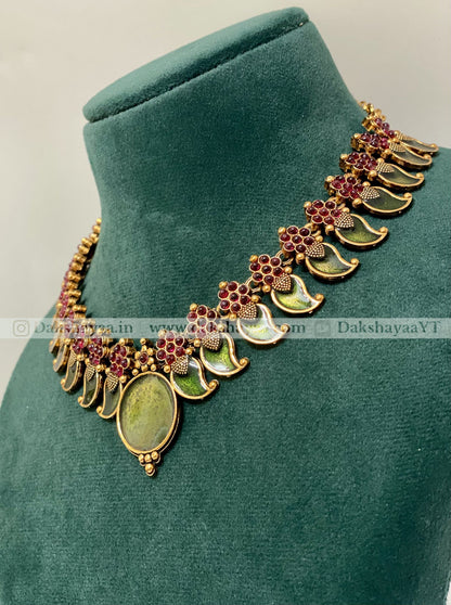 Antique Floral Green Temple Choker Set