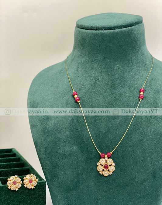 Elegant Ruby Floral Pendant Necklace Set