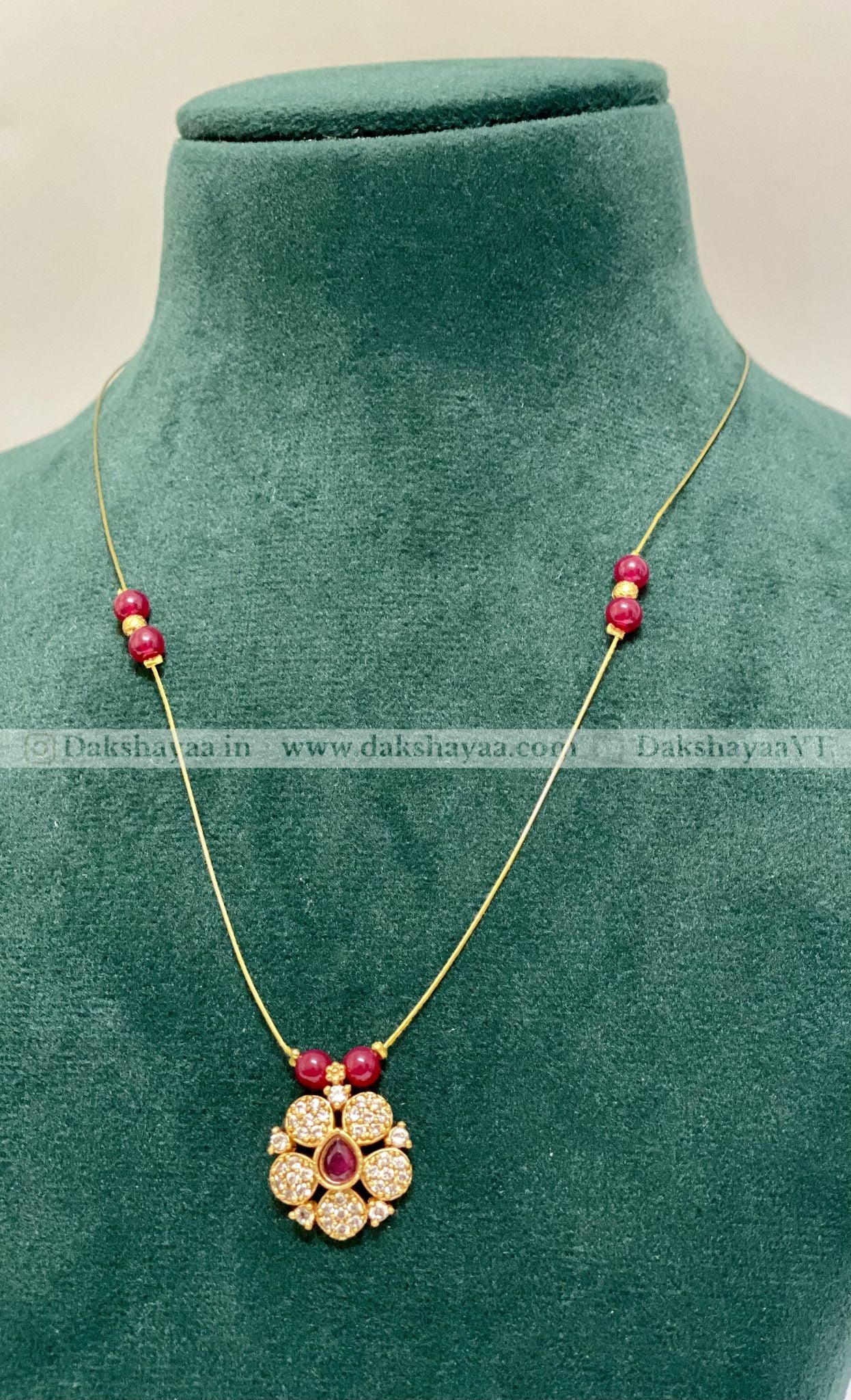 Elegant Ruby Floral Pendant Necklace Set