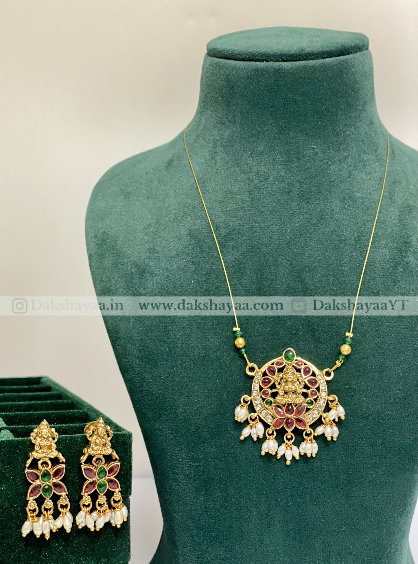 Lakshmi Devi Floral Pendant Necklace Set
