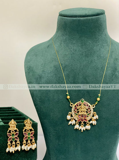 Lakshmi Devi Floral Pendant Necklace Set
