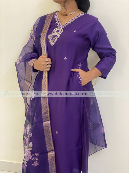 Royal Purple Embroidered Kurta Set