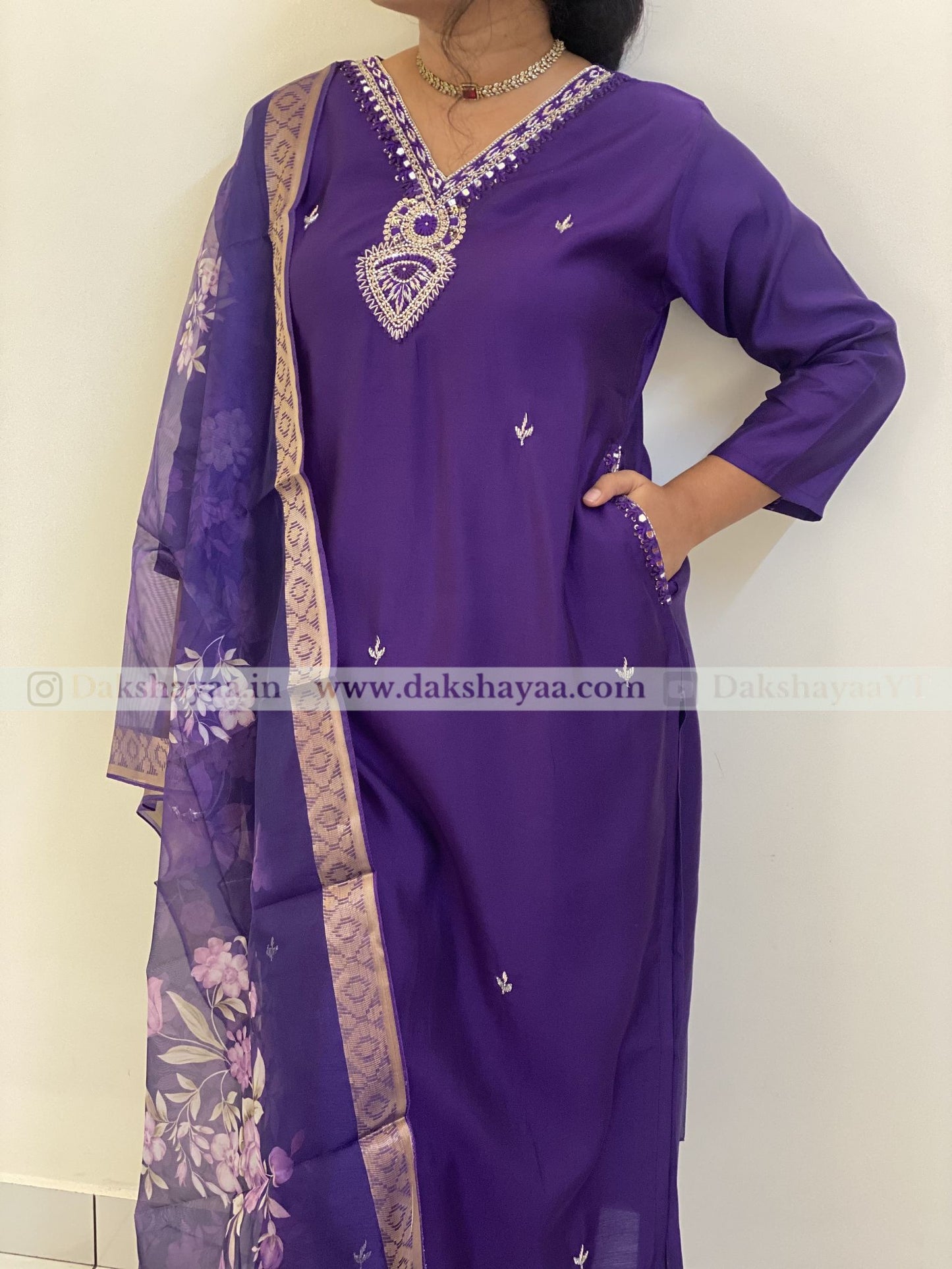 Royal Purple Embroidered Kurta Set