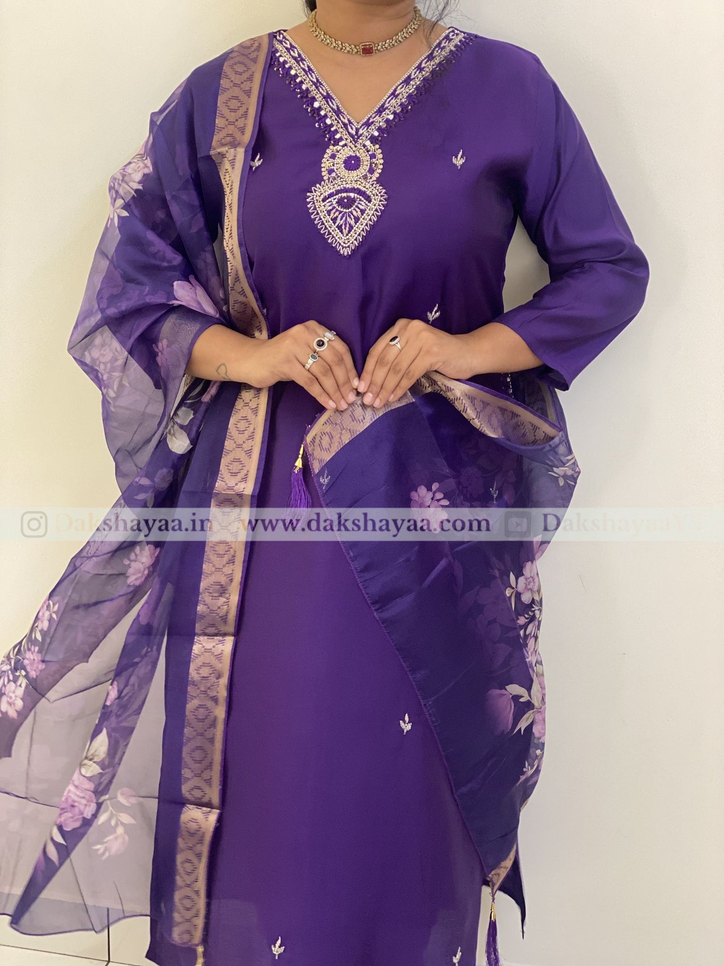 Royal Purple Embroidered Kurta Set
