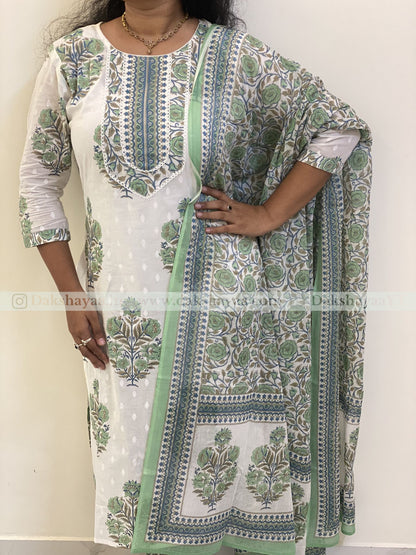 Meadow Green Floral Block Print Kurta Set