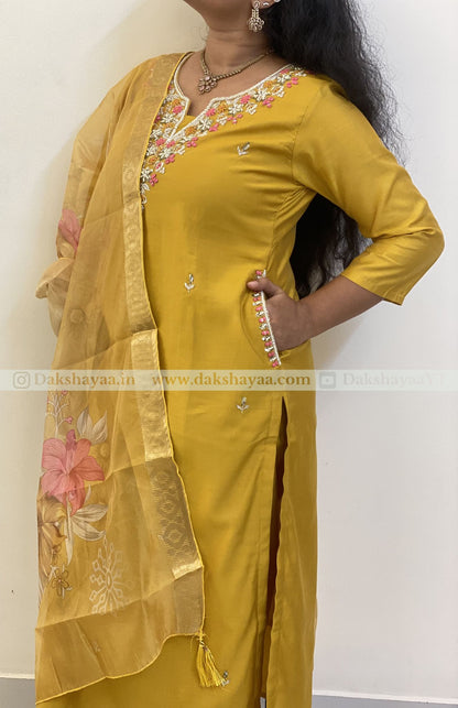 Golden Blossom Embroidered Kurta Set
