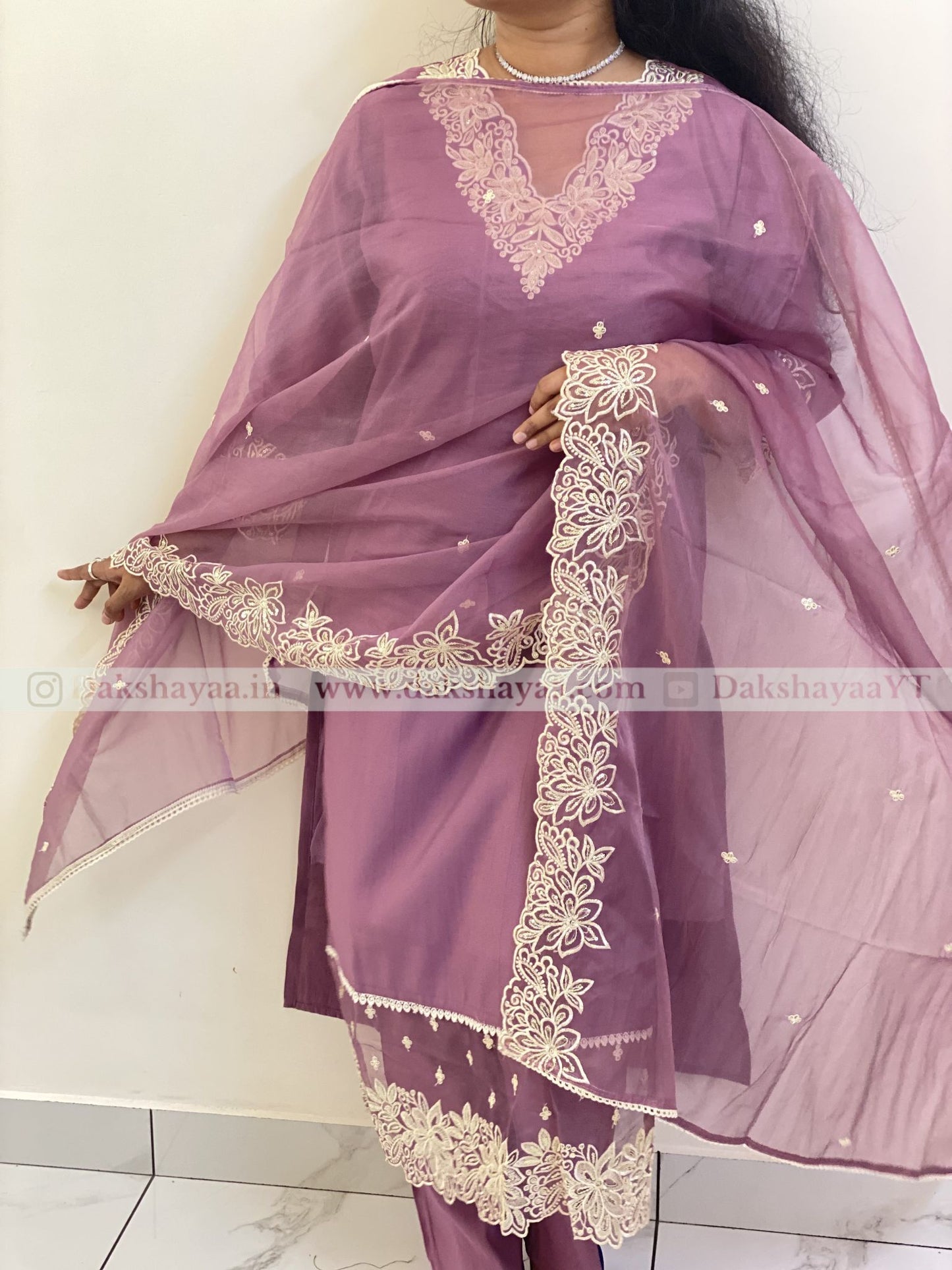 Mauve Blossom Embroidered Kurta Set