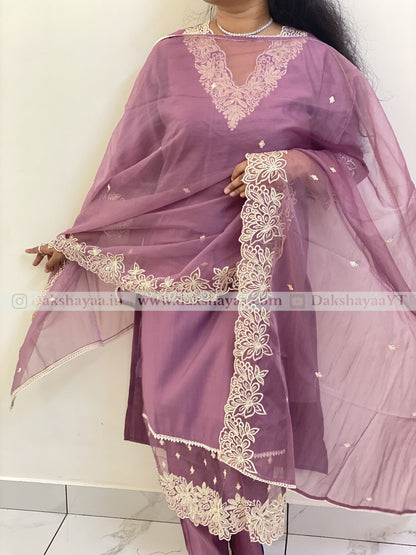 Mauve Blossom Embroidered Kurta Set