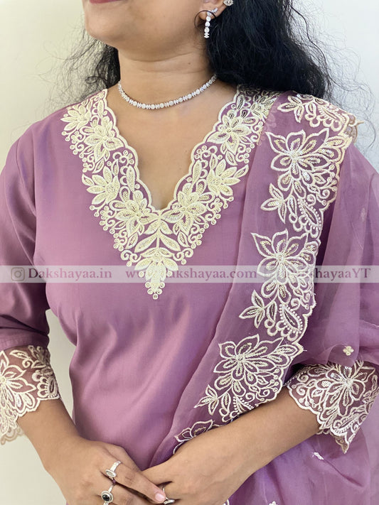 Mauve Blossom Embroidered Kurta Set