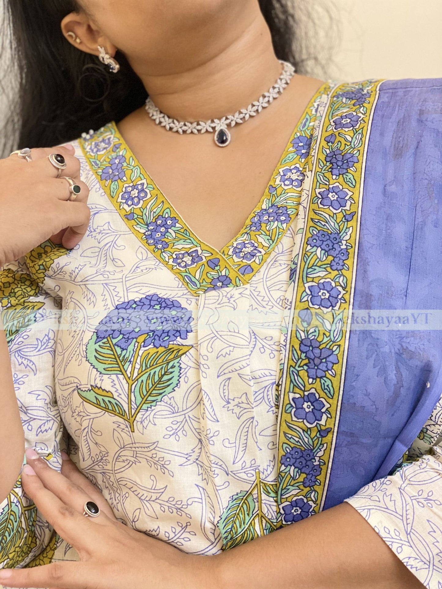 Blue Botanical Block Print Cotton Kurta Set