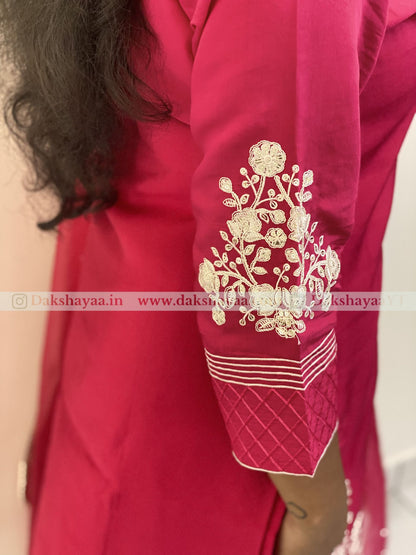 Hot Pink Blossom Embroidered Kurta Set