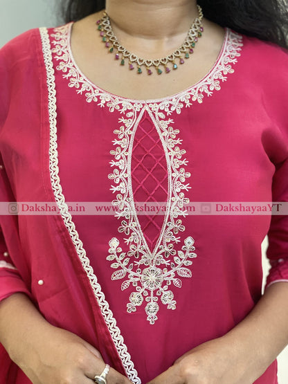 Hot Pink Blossom Embroidered Kurta Set