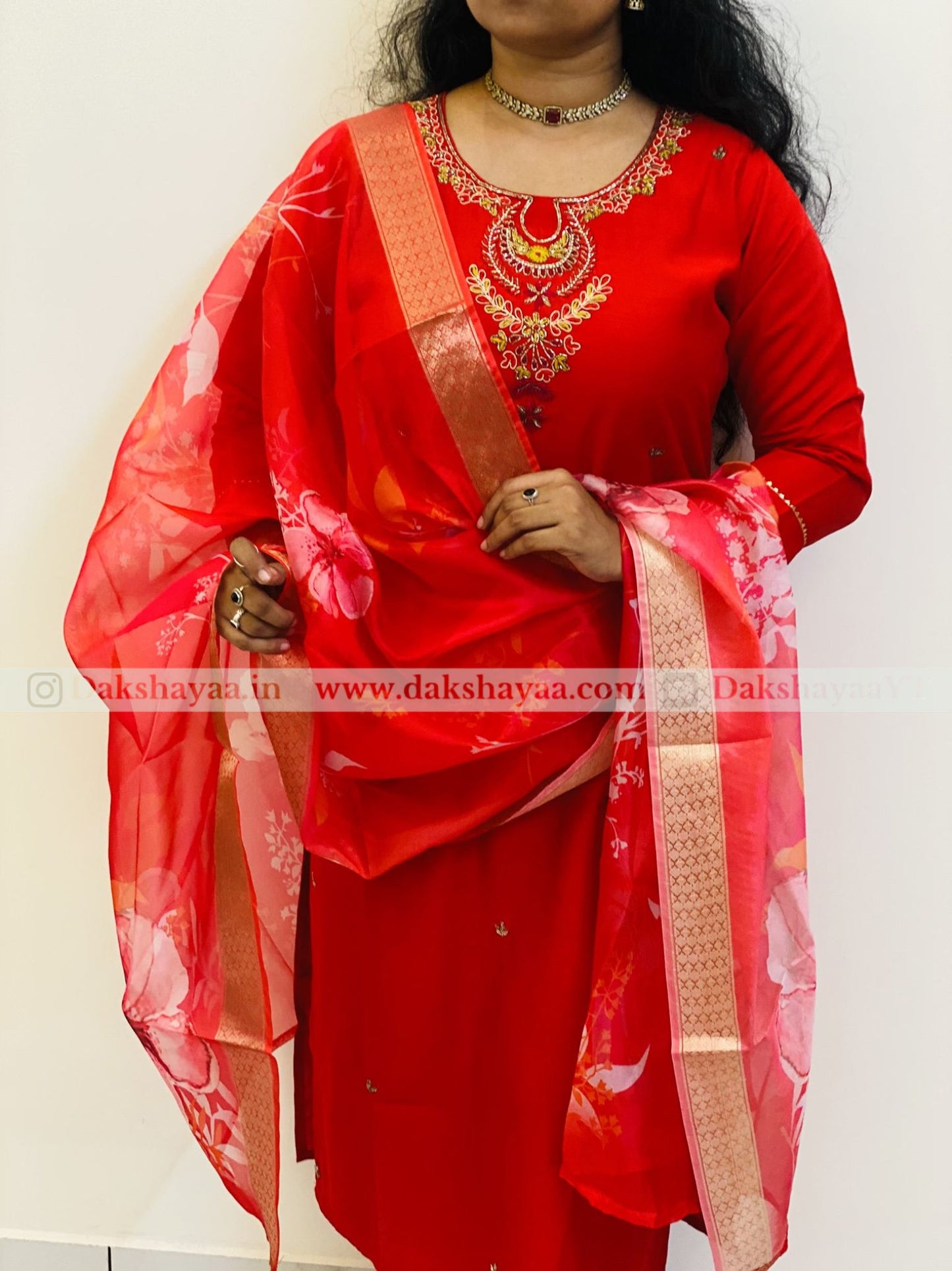 Scarlet Floral Embroidered Kurta Set