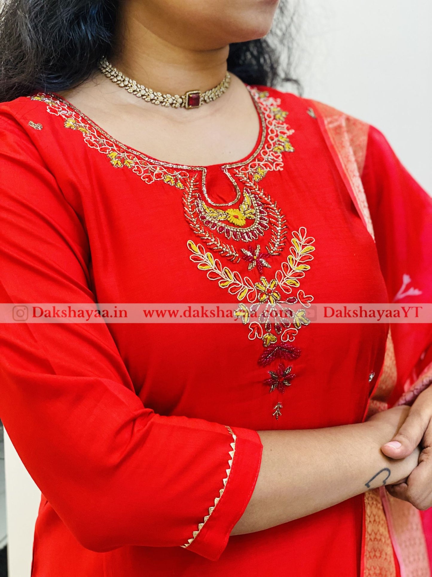 Scarlet Floral Embroidered Kurta Set