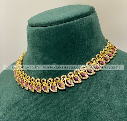 Pink Leaf Motif Choker Necklace Set