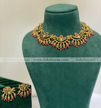 Matte Half Moon Enamel Temple Choker Set