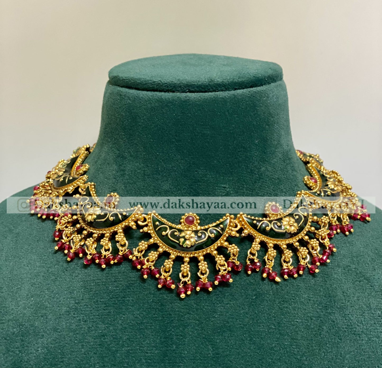 Matte Half Moon Enamel Temple Choker Set